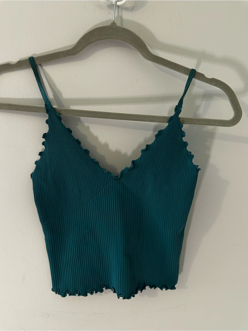 Free People Teal Ribbed Lettuce-Edge Crop Tank